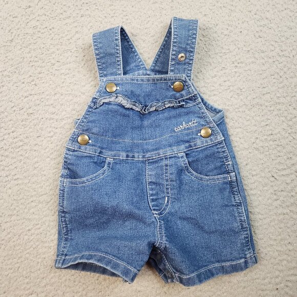 Carhartt Bib-Overall Shorts with Pink Top Girl's Size 6 Month Blue Denim Ruffles - Picture 5 of 7